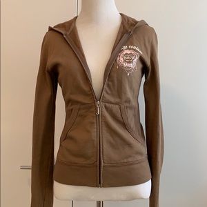 JUICY COUTURE BROWN ZIP UP HOODIE SWEATER / SMALL